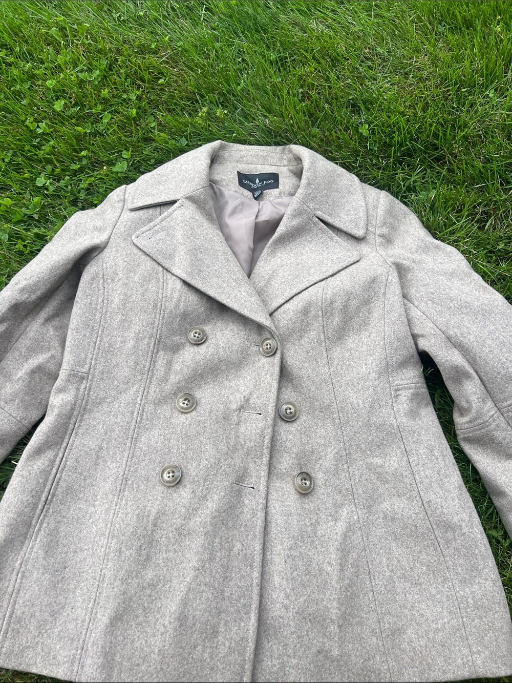 London Fog Women's Double-Breasted Peacoat in Light Taupe